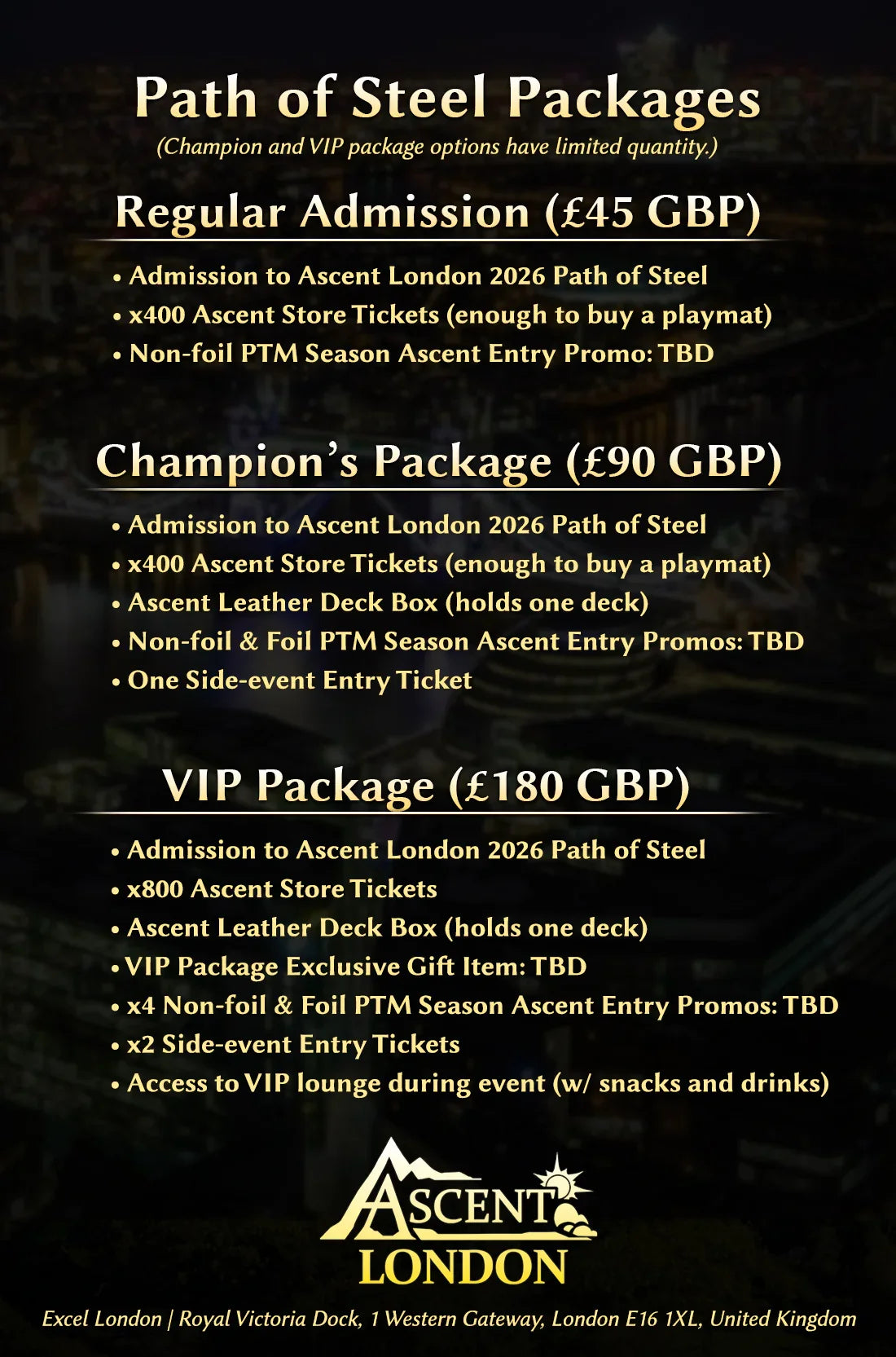 Grand Archive Ascent London Packages - LR Events